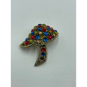 Signed WEISS Gold Tone & Multicolor Rhinestone Mus